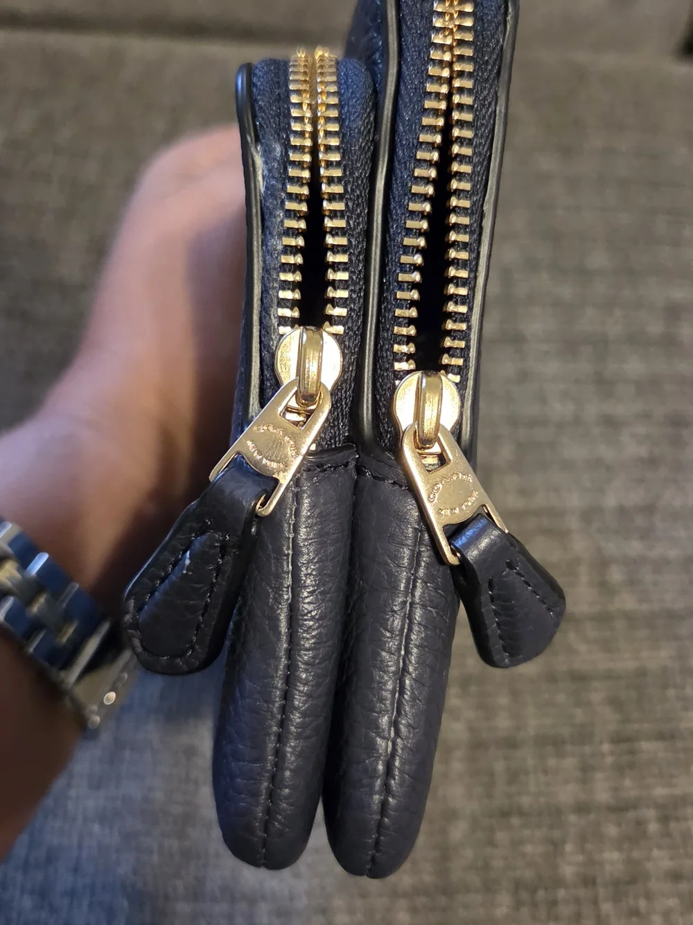 Coach Black Pebbled Leather Wristlet with Gold Hardware